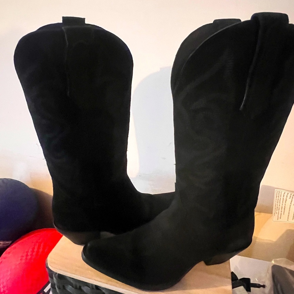 Black suede cowboy boots